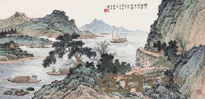 袁松年 1946年作 风正一帆悬 立轴 36.5×75.5cm